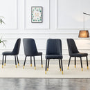 Table and chair set, 1 table with 4 black PU chairs. White imitation marble pattern desktop. Black MDF table legs, gold lines, black base. F-SQ C-007