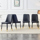 Table and chair set, 1 table with 4 black PU chairs. White imitation marble pattern desktop. Black MDF table legs, gold lines, black base. F-SQ C-007