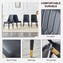 Table and chair set, 1 table with 4 black PU chairs. White imitation marble pattern desktop. Black MDF table legs, gold lines, black base. F-SQ C-007