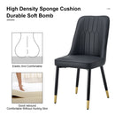Table and chair set, 1 table with 4 black PU chairs. White imitation marble pattern desktop. Black MDF table legs, gold lines, black base. F-SQ C-007