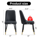 Table and chair set, 1 table with 4 black PU chairs. White imitation marble pattern desktop. Black MDF table legs, gold lines, black base. F-SQ C-007