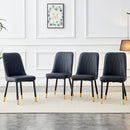 Table and chair set, 1 table with 4 black PU chairs. White imitation marble pattern desktop. Black MDF table legs, gold lines, black base. F-SQ C-007