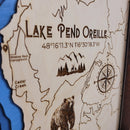 Lake Pend Oreille Topo Map | Laser Engraved & Framed Wall Art
