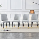 Modern dining chairs are equipped with light gray PU artificial leather backrest cushions and black metal legs, suitable for restaurants,kitchens,and bedrooms.Set of 4pieces (light gray+PU)W1151118943