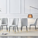 Modern dining chairs are equipped with light gray PU artificial leather backrest cushions and black metal legs, suitable for restaurants,kitchens,and bedrooms.Set of 4pieces (light gray+PU)W1151118943
