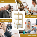 Beauty Salon Storage Trolley Cart,with Lockable Rolling Wheels,Metal Frame Marbled Board,Drawer Barber Salon Furniture,white