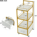 Beauty Salon Storage Trolley Cart,with Lockable Rolling Wheels,Metal Frame Marbled Board,Drawer Barber Salon Furniture,white
