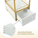 Beauty Salon Storage Trolley Cart,with Lockable Rolling Wheels,Metal Frame Marbled Board,Drawer Barber Salon Furniture,white