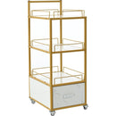 Beauty Salon Storage Trolley Cart,with Lockable Rolling Wheels,Metal Frame Marbled Board,Drawer Barber Salon Furniture,white