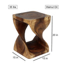 Haussmann Wood Twist End Table 15x15x20 in Height Walnut Oil