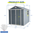 6 ft x 8 ft Resin Outdoor Storage, Plastic Garden Sheds with Floor and Lockable Door for Backyard, Lawn, Grey (W540S00021)