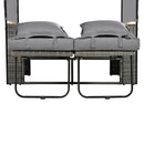 2-Piece Outdoor Rattan Daybed with Bench Lounge Roof Set and Cushions for Poolside, Backyard and Garden