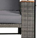 2-Piece Outdoor Rattan Daybed with Bench Lounge Roof Set and Cushions for Poolside, Backyard and Garden