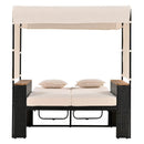 2-Piece Outdoor Rattan Daybed with Bench Lounge Roof Set and Cushions for Poolside, Backyard and Garden