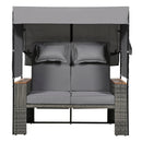 2-Piece Outdoor Rattan Daybed with Bench Lounge Roof Set and Cushions for Poolside, Backyard and Garden