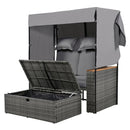 2-Piece Outdoor Rattan Daybed with Bench Lounge Roof Set and Cushions for Poolside, Backyard and Garden