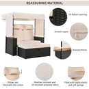 2-Piece Outdoor Rattan Daybed with Bench Lounge Roof Set and Cushions for Poolside, Backyard and Garden