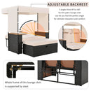 2-Piece Outdoor Rattan Daybed with Bench Lounge Roof Set and Cushions for Poolside, Backyard and Garden