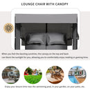 2-Piece Outdoor Rattan Daybed with Bench Lounge Roof Set and Cushions for Poolside, Backyard and Garden