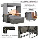 2-Piece Outdoor Rattan Daybed with Bench Lounge Roof Set and Cushions for Poolside, Backyard and Garden