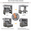 2-Piece Outdoor Rattan Daybed with Bench Lounge Roof Set and Cushions for Poolside, Backyard and Garden