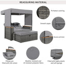 2-Piece Outdoor Rattan Daybed with Bench Lounge Roof Set and Cushions for Poolside, Backyard and Garden