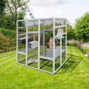 62.6' Outdoor Wooden Cat House Large Catio,  Solid Wood Cat Cage Shelter Enclosure Playpen with Anti-UV& Waterproof, 7 Platforms and 2 Resting Boxes