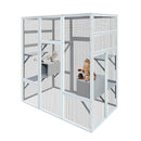 62.6' Outdoor Wooden Cat House Large Catio,  Solid Wood Cat Cage Shelter Enclosure Playpen with Anti-UV& Waterproof, 7 Platforms and 2 Resting Boxes