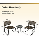 Patio Furniture Set 3 Piece Mixture Pattern PE Rattan Steel Frame And Modern Round Table, Brown and Black