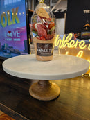 Marble and wood cake plate
