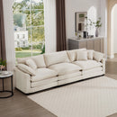 Mid-Century Modern 3-Seater Sectional Sofa with Arm and Throw Pillows, Light Beige Corduroy