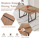 Table and chair set.A minimalist retro rectangular dining table with a wood color fishbone patterned textured top and black metal legs.Paired with 4 Brown Technology-Fabric Material Dining Chairs.