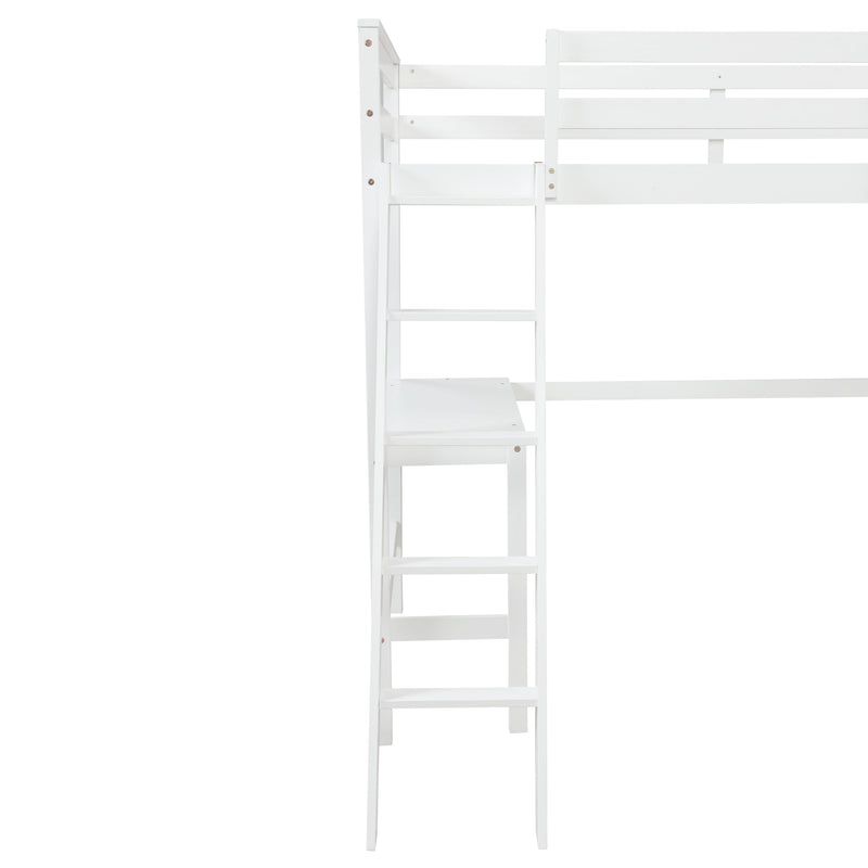 Twin Loft Bed with desk, ladder, shelves, White