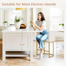 27 Inch Counter Height Bar Stools With Backrest And Arms Gold Metal Frames Beige Linen Upholstery