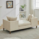 Beige Chenille Upholstered Chaise Lounge with Nailheads, Sleeper Sofa Couch With 4 Throw Pillows&2 Bolsters, Daybed with Rubberwood Legs, 75.2'' Wide