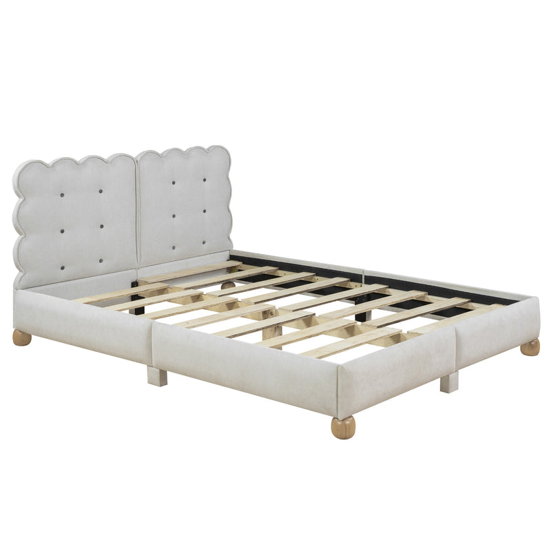 Queen Size Upholstered Platform Bed with Support Legs,Beige