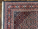 Indo Persian Rug 7x10, Dark Blue and Red Hand Knotted Wool Vintage Oriental Carpet 7 x 10 ft, Handmade Bidjar Rug, Herati Pattern Indian Rug