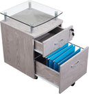 Two Drawer Rolling File Cabinet With Lock And Glass Top Under Desk Printer Stand Grey Office Furniture