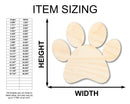 Unfinished Wood Paw Print Shape - Pet Craft - up to 46"