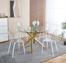 Golden Dining Table with metal leg and glass,Modern Space Saving Kitchen Table for Living Room,120X120X75CM