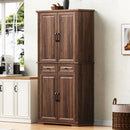 K&K 71' Tall Kitchen Pantry Cabinet with 3 Pull Out Cabinet Organizers, Farmhouse Embossed Texture Storage Cabinet with 6 Door Shelves, 2 Drawers, Freestanding Cupboard for Kitchen, Dining Room Brown