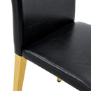 A Set of 4 Black PU Leather Backrest Chairs with Gold Metal Legs - A Perfect Pairing, Ideal for Minimalist and Modern Home Décor Styles, with Product Dimensions of 16.2*18.5*34.6 inches