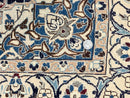 Persian Nain Rug 4x6, Floral, Hand Knotted Vintage Wool & Silk Highlights, Signature from Masterweaver, Navy Blue and Ivory