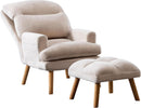 Beige Accent Chair With Ottoman Adjustable Backrest