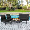 4 Piece Patio Rattan Conversation Set Glass Coffee Table