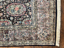 Sino Persian Rug 9x12, Navy Blue and Pink Hand Knotted Wool and Silk Highlights Vintage Oriental Carpet, Handmade Floral Area Rug 9 x 12 ft