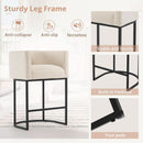 27 Inch Counter Height Bar Stool With Backrest And Armrests, Linen Upholstery, Black Metal Frame