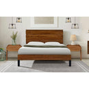 Mid-Century Modern Solid Wood Bed Frame King Size Platform Bed with Six-Piece Headboard Design, No Box Spring Needed, Brown