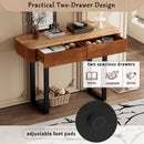 TREXM Solid Wood Entryway Table with Fluted Design, Retro Minimalist Console Table with Storage, Narrow Sofa Table with Metal Legs for Entryway Hallway Living Room(Natural+Black)