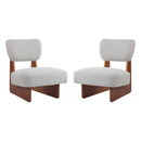 [Set of 2] Modern Lounge Chair with Polyester Upholstery, Sturdy Wood Base With Walnut Finish, Minimalist and Stylish Accent Seating for Living Room, Bedroom, or Office
